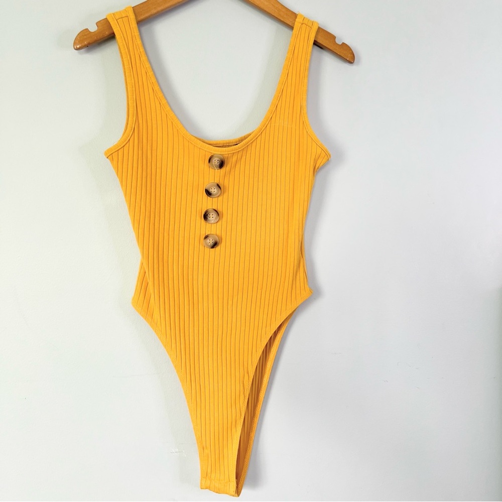 Shein Ribbed Mustard Yellow Bodysuit Tank Size XS